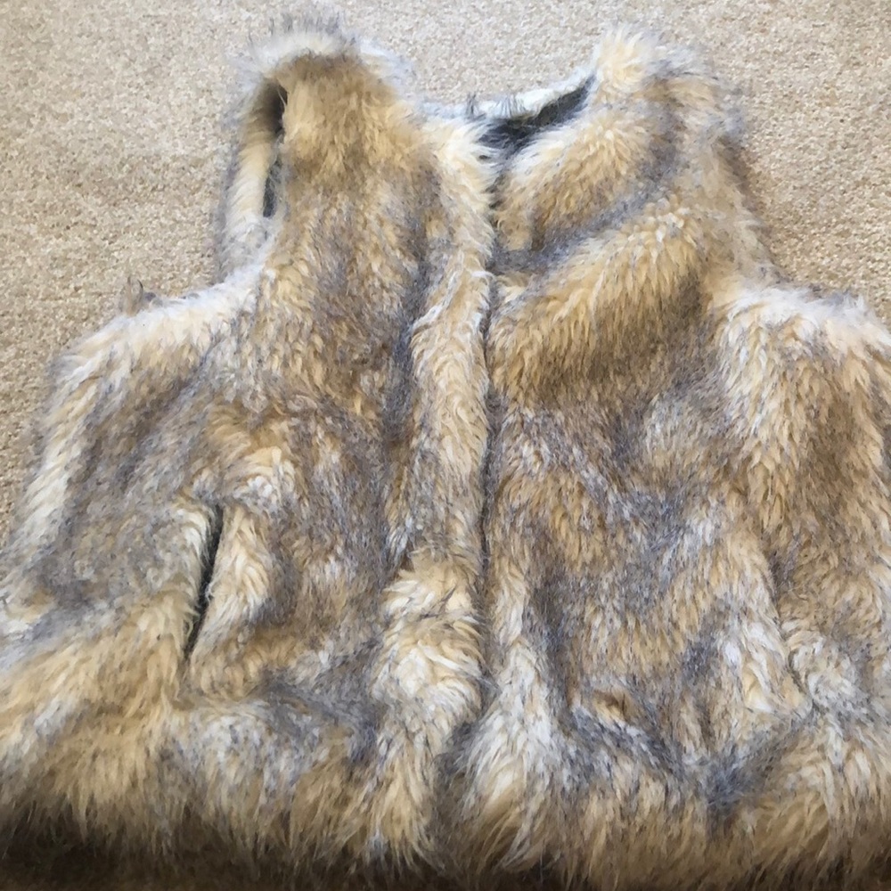 Cream and grey faux fur vest
